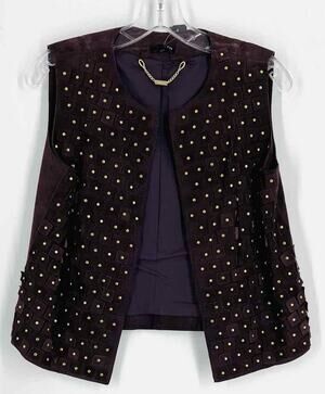 Worth Size S Pet Chocolate/Gold Studded Suede Designer Vest
